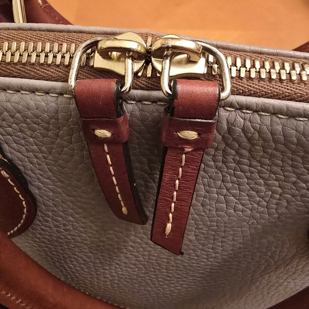 DOONEY & BOURKE Taupe Zip Zip Domed Pebbled Leather Satchel w Strap - Picture 9 of 16